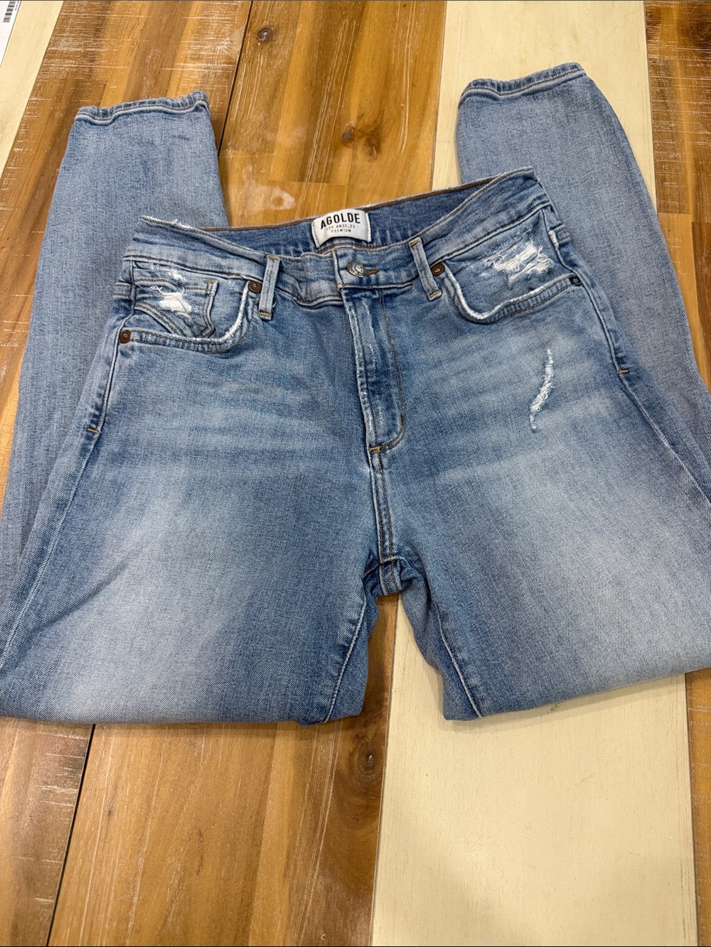 Agolde Washed Blue Straight Leg Jeans